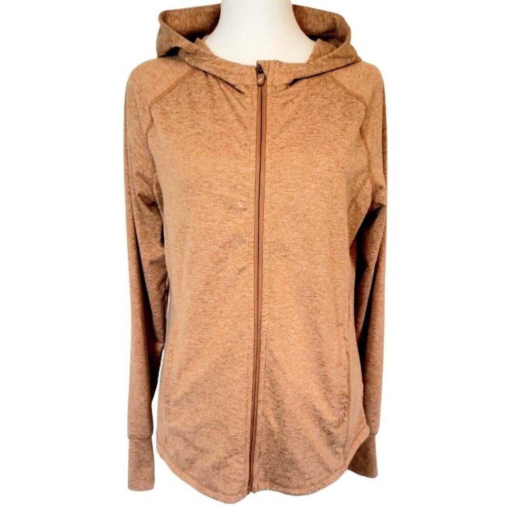 Womens medium "Recreation" burnt orange athletic stretchy high low zip-up hoodie